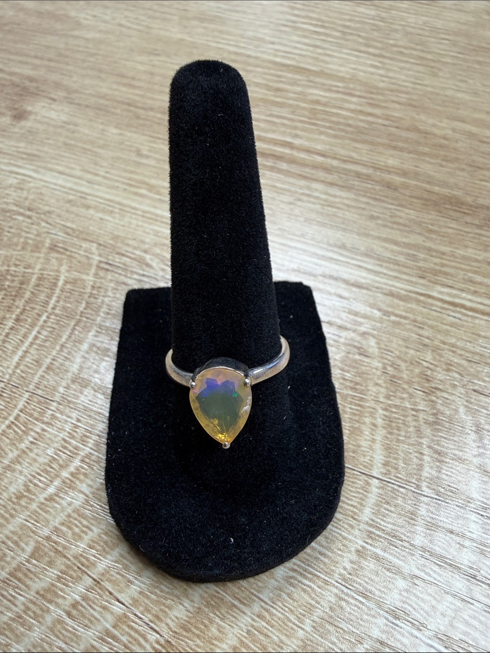 Sterling Silver Teardrop Ethiopian Opal Ring - size 7